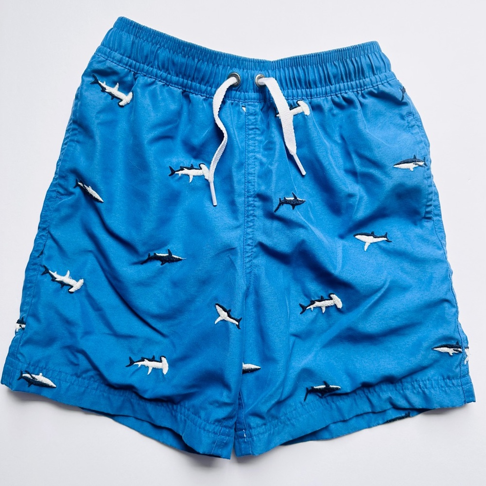 Hanna Andersson Shark Print Blue Swim Trunks Boys Size 5